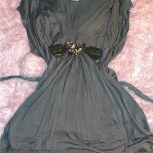 Elegant Gray Women's Top with Belted Detail